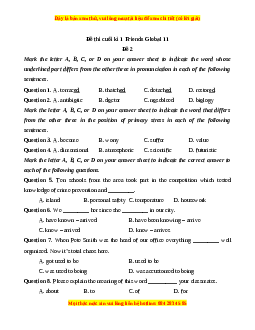 Đề thi cuối kì 1 Tiếng Anh 11 Friends global (Đề 2)