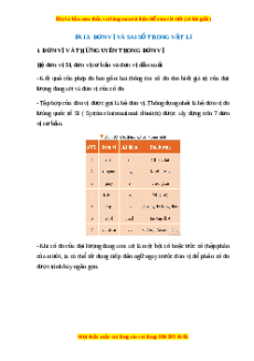 Lý thuyết Vật lý 10 Chân trời sáng tạo Bài 3: Đơn vị và sai số trong vật lí