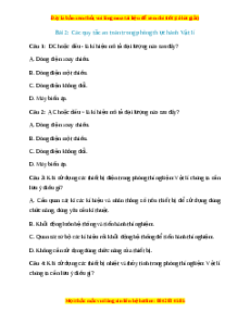Trắc nghiệm Các quy tắc an toàn trong phòng thực hành Vật lí 10 Kết nối tri thức