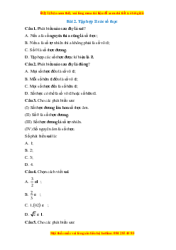 Trắc nghiệm Tập hợp R các số thực Toán 7 Cánh diều
