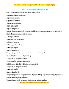 Trắc nghiệm Các thành phần của nguyên tử Hóa 10 Cánh diều