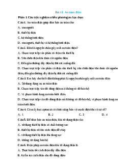 Trắc nghiệm Bài 11: An toàn điện Công nghệ 12 Điện-Điện tử Kết nối đúng sai, trả lời ngắn 2025