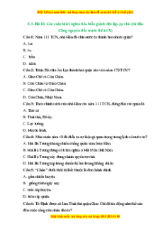 Trắc nghiệm Bài 15 Lịch sử 6 Cánh diều: Các cuộc khởi nghĩa tiêu biểu giành độc lập, tự chủ
