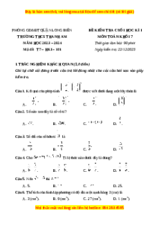 Đề thi cuối kì 1 Toán 7 trường THCS Thanh Am Hà Nội