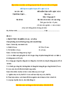 Đề thi giữa kì 2 Công nghệ 8 Kết nối tri thức - Đề 2