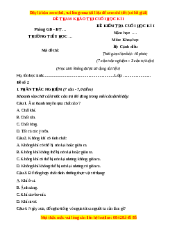 Đề thi cuối kì 1 Khoa học lớp 4 Cánh diều - Đề 2