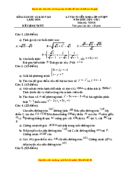 Đề thi vào 10 môn Toán tỉnh Lạng Sơn (Hệ không chuyên) năm 2021