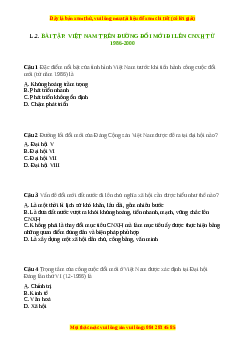 Trắc nghiệm Bài 33 Lịch sử 9: Việt Nam trên đường đổi mới đi lên chủ nghĩa xã hội (từ năm 1986 đến năm 2000)