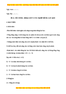 Giáo án Bài 2 Vật Lí 12 Kết nối tri thức (2025): Nội năng. Định luật I của nhiệt động lực học