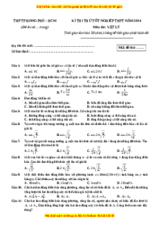 Đề thi thử tốt nghiệp Vật lí trường THPT Phong Phú - HCM năm 2024