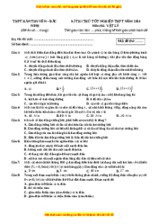 Đề thi thử tốt nghiệp Vật lí trường THPT Hàn Thuyên - Bắc Ninh lần 1 năm 2024