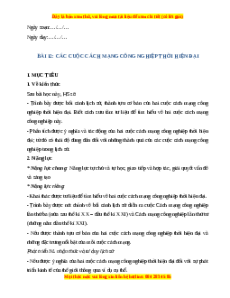 Giáo án Bài 12 Lịch sử 10 Chân trời sáng tạo (2024): Các cuộc cách mạng công nghiệp thời kì hiện đại