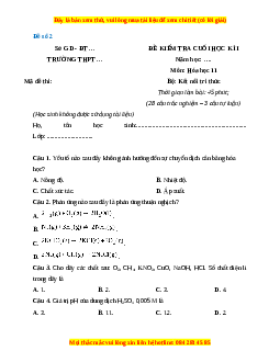 Đề thi cuối kì 1 Hóa Học 11 Kết nối tri thức - Đề 2