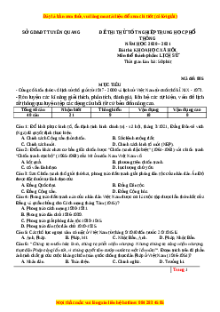 Đề thi thử Lịch Sử Sở Tuyên Quang năm 2021