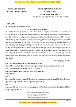 Đề thi thử Ngữ Văn trường Chuyên Lý Thái Tổ lần 1 năm 2021