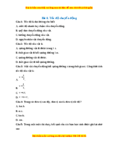 Trắc nghiệm Tốc độ chuyển động KHTN 7 Chân trời sáng tạo