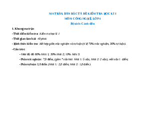 Đề thi cuối kì 1 Công nghệ lớp 4 Cánh diều (Đề 1)