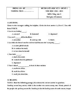 Đề thi giữa kì 1 Tiếng Anh 9 Global success (Đề 1 kèm file nghe)