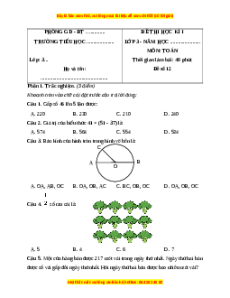 Đề thi cuối kì 1 Toán lớp 3 Kết nối tri thức - Đề 12