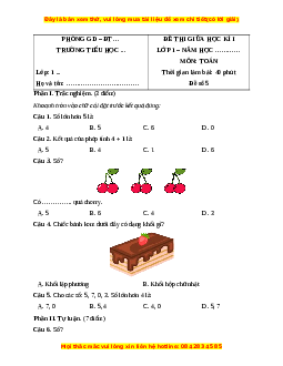 Đề thi cuối kì 1 Toán lớp 1 Cánh diều (Đề 5)