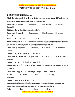 Đề thi giữa kì 1 Tiếng Anh 9 trường THCS Ba Đình