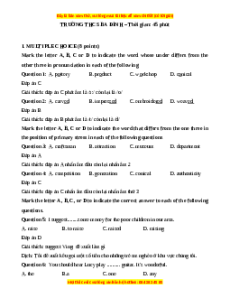 Đề thi giữa kì 1 Tiếng Anh 9 trường THCS Ba Đình