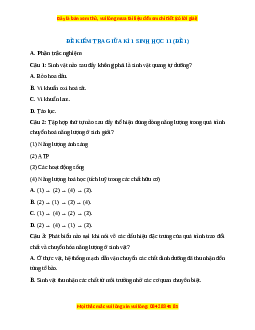 Đề thi giữa kì 1 Sinh học 11 Cánh diều (đề 1)