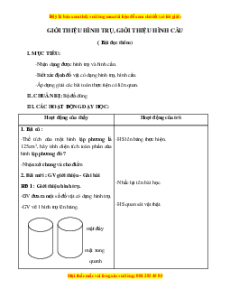 Giáo án Bài 118 Toán lớp 5: Giới thiệu hình trụ. Giới thiệu hình cầu