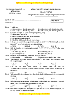 Đề thi thử tốt nghiệp Vật lí trường THPT Lạng Giang số 2 - Bắc Giang năm 2024