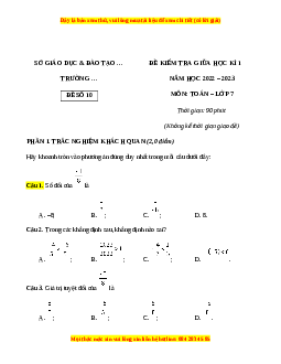 Đề thi giữa kì 1 Toán 7 Kết nối tri thức có đáp án (Đề 10)