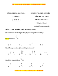 Đề thi giữa kì 1 Toán 7 Kết nối tri thức có đáp án (Đề 10)