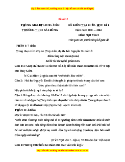 Đề thi giữa kì 1 Ngữ văn 9 - Đề 10