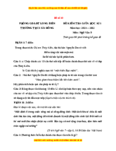 Đề thi giữa kì 1 Ngữ văn 9 - Đề 10