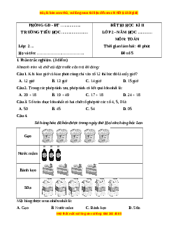 Đề thi cuối kì 1 Toán lớp 2 Chân trời sáng tạo (Đề 5)