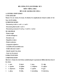 Đề cương ôn tập Cuối kì 1 Tiếng Anh 6 Global Success