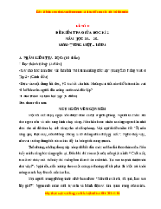 Đề thi giữa kì 2 Tiếng Việt lớp 4 Cánh diều (Đề 9)