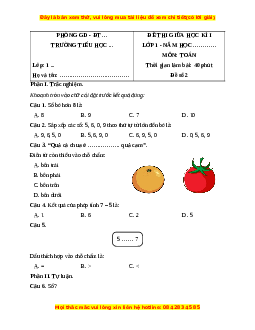 Đề thi cuối kì 1 Toán lớp 1 Chân trời sáng tạo (Đề 2)