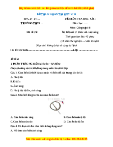 Đề thi cuối kì 2 Công nghệ 8 Kết nối tri thức - Đề 2