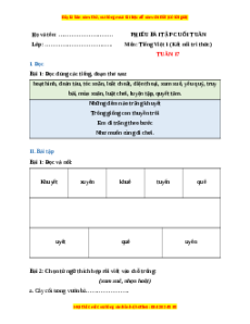 Bài tập cuối tuần Tiếng việt lớp 1 Tuần 17 Kết nối tri thức (có lời giải)