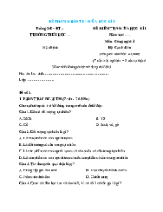 Đề thi giữa kì 1 Công nghệ lớp 3 Cánh diều (Đề 2)