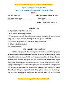 Đề thi cuối kì 1 Tiếng Việt lớp 3 Kết nối tri thức - Đề 1