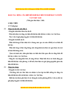Giáo án Bài 8 Địa lí 8 Kết nối tri thức (2024): Tác động của biến đổi khí hậu đối với khí hậu và thuỷ văn Việt Nam