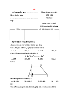 Đề thi Cuối kì 1 Toán lớp 5 Kết nối tri thức (Đề 7)