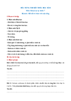 Đề cương Cuối kì 2 KHTN 7 Kết nối tri thức có đáp án