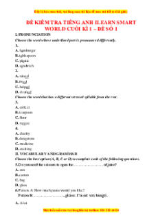 Bộ 10 đề thi cuối kì 1 Tiếng Anh 7 iLearn Smart World có đáp án