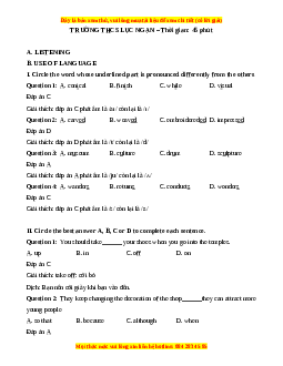 Đề thi giữa kì 1 Tiếng Anh 9 trường THCS Lục Ngạn