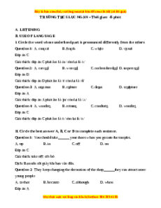 Đề thi giữa kì 1 Tiếng Anh 9 trường THCS Lục Ngạn