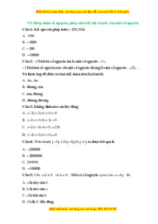 Trắc nghiệm Phép nhân, phép chia hai số nguyên.Ước và bội của một số nguyên Toán 6 Kết nối tri thức