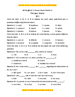 Đề thi giữa kì 1 Tiếng Anh 11 Ilearn smart (đề 3)