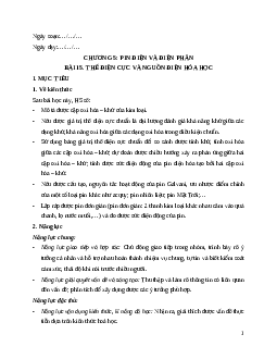 Giáo án Bài 15 Hóa học 12 Kết nối tri thức: Thế điện cực và nguồn điện hoá học